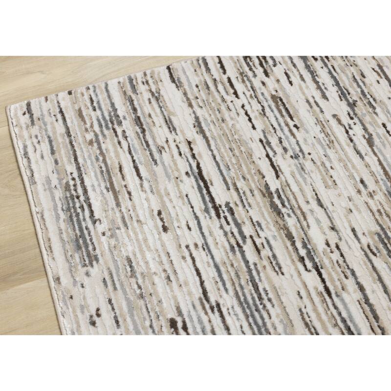 Alpine Rug Co. London Cream Beige Grey Lines Area Rug