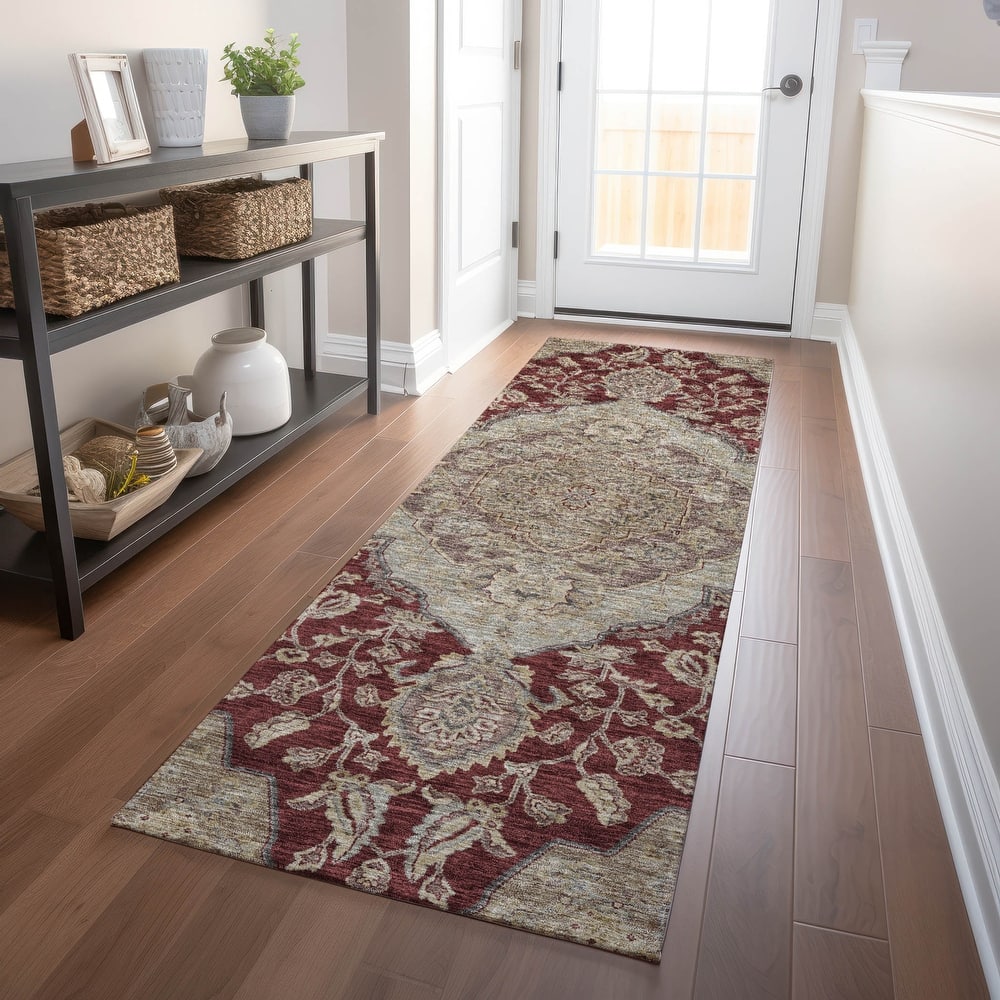 Machine Washable Indoor/ Outdoor Traditional Medallion Chantille Rug