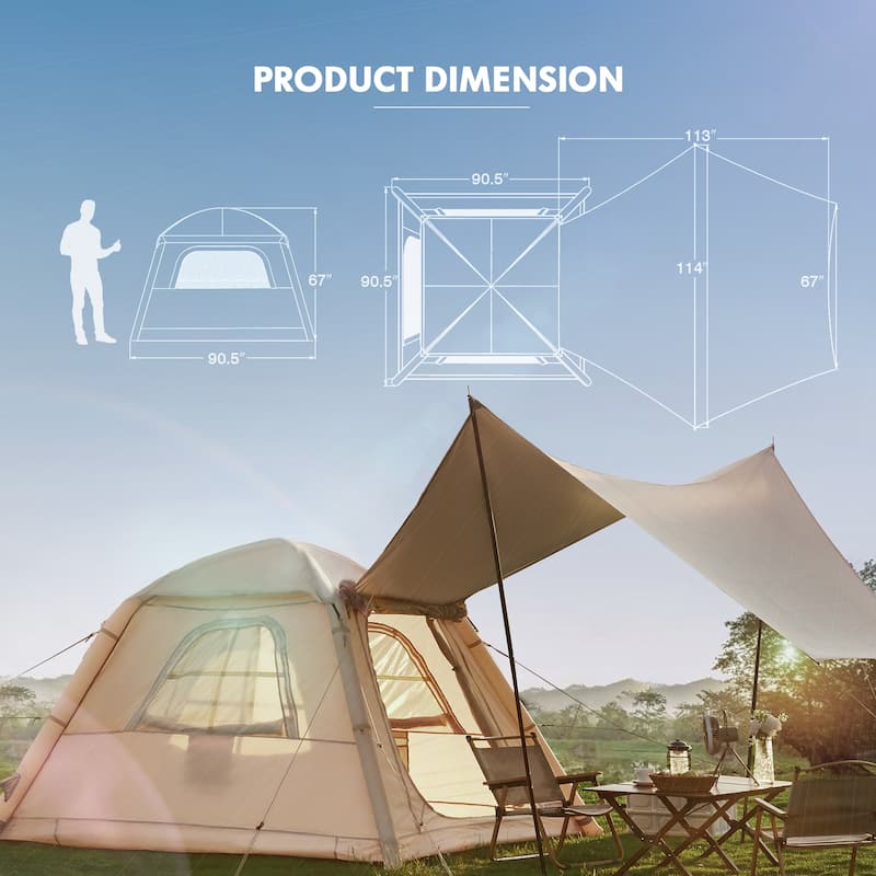 Inflatable Tent 4-6 Person - Instant Setup Waterproof Cabin Tent with Pump (Beige/Light Green)