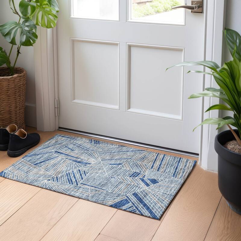 Machine Washable Indoor/ Outdoor Chantille Modern Mosaic Rug