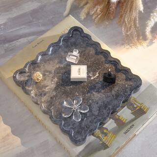 SAFAVIEH Home Ava Charcoal Marble Scalloped Tray - 12"W x 11"D x 1.1"H