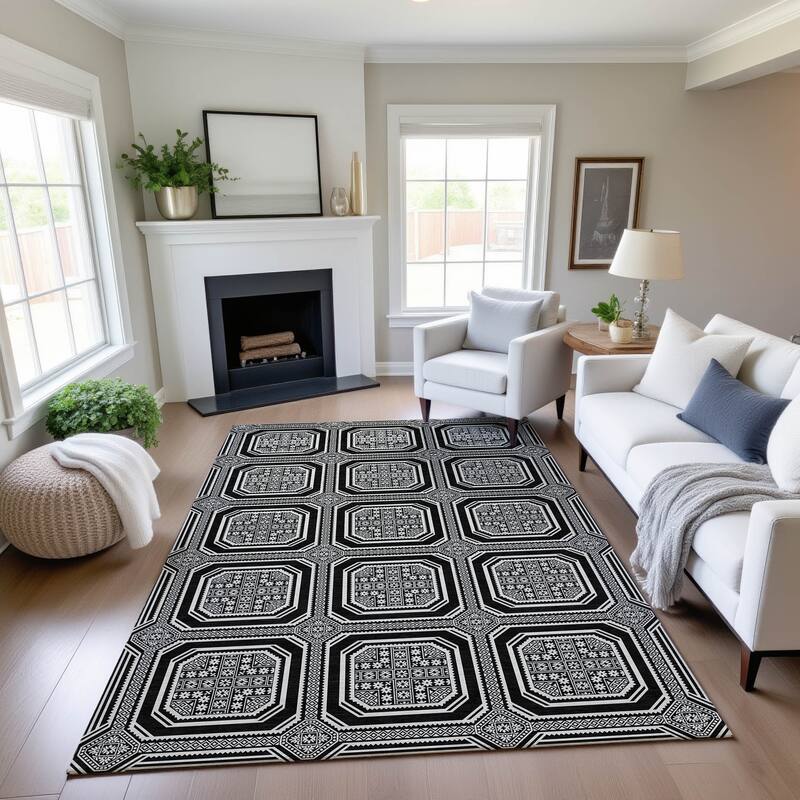 Premium Washable Super Soft Classic Panel Mayfield Rug - Black - 9' x 12'