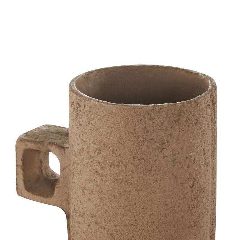 Paper Mache Abstract Distressed Textured Decorative Vase with Triangular or Geometric Handle - Brown - Roche River Decor