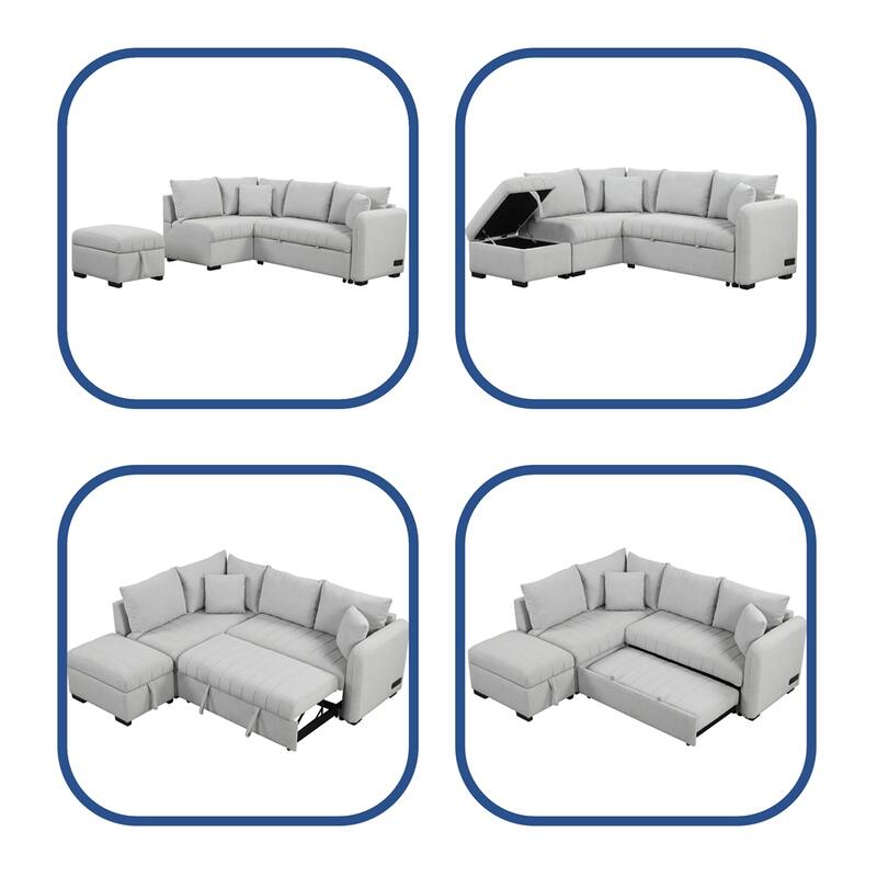 82.6" L-shaped Sectional Pull Out Sofa Bed Sleeper Sofa