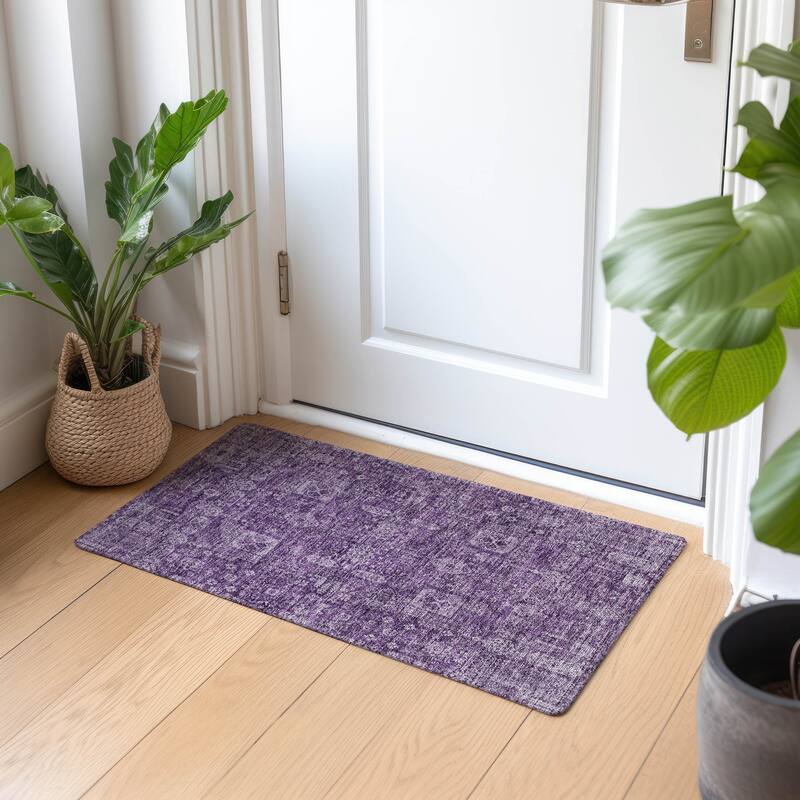 Machine Washable Indoor/ Outdoor Chantille Traditional Vintage Rug - Purple - 1'8" x 2'6"