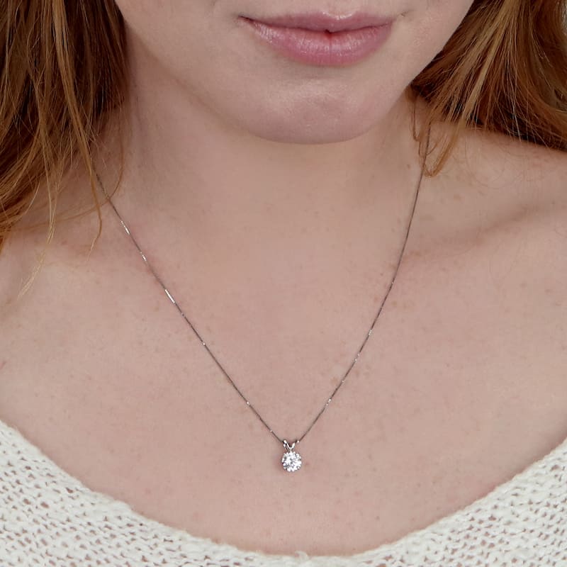 Auriya 14KT Gold 1ctw Round Solitaire Moissanite Necklace - 6.5 mm - 6.5 mm