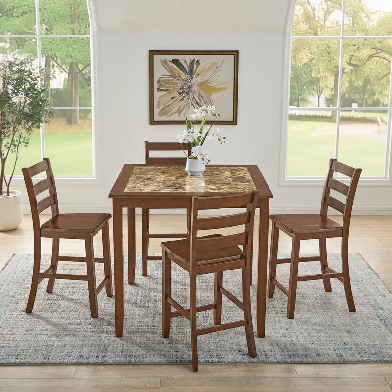 Retro Brown 5-Piece Dining Table Set with Chairs, Space-Saving Kitchen Breakfast Table