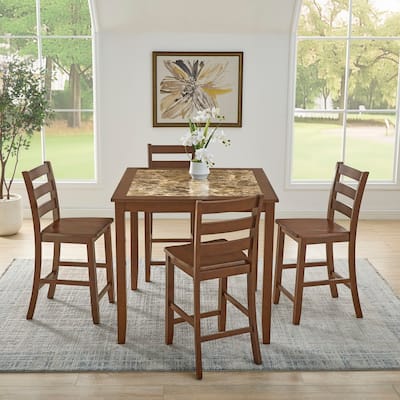 Retro Brown 5-Piece Dining Table Set with Chairs, Space-Saving Kitchen Breakfast Table