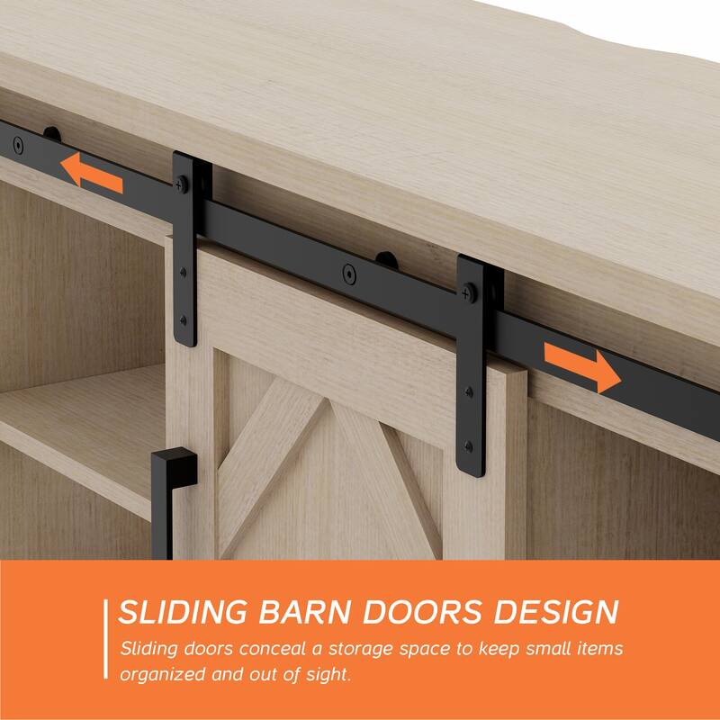 WAMPAT Sliding Barn Door 59-inch Wood TV Stand Storage Cabinet
