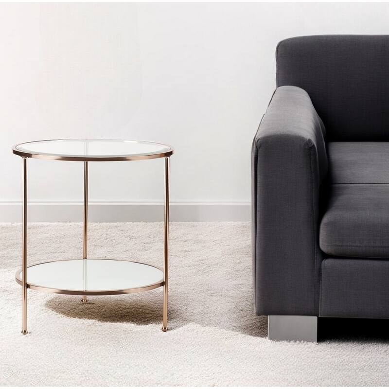 HomeRoots 26" Gold Glass And Iron Round End Table With Shelf - 24.25x24.25x26.25 - 24.25x24.25x26.25 - Glass