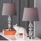 preview thumbnail 1 of 5, SAFAVIEH Lighting 15-inch Crescendo Grey Shade Tiered Crystal Table Lamp (Set of 2) - 9"x9"x16" - 9"W x 9"D x 16"H