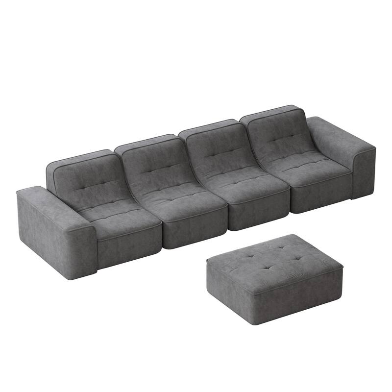 GDFStudio - Modern 143.7" Tufted Chenille Upholstered Modular Sectional Sofa Set with Removable Ottoman & Ergonomic Design