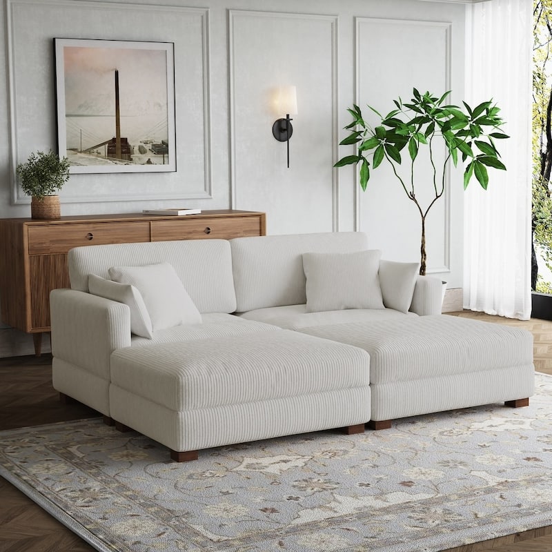 Modern Corduroy Modular Couch Sectional Sofa With Pillows