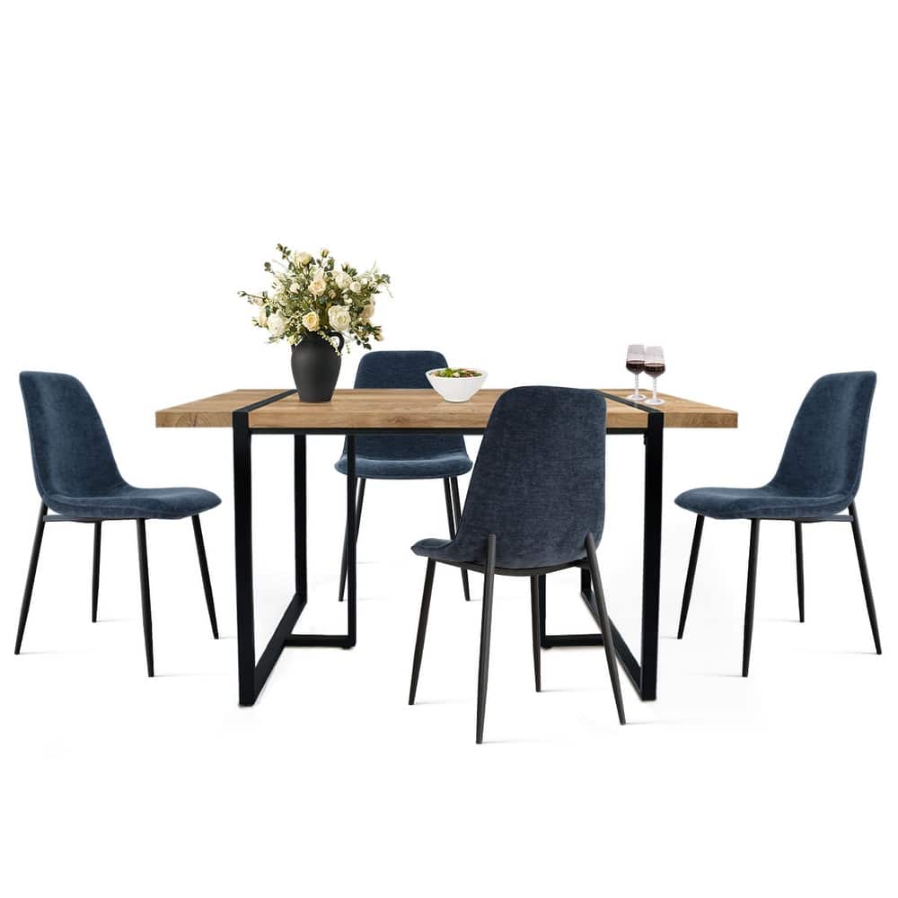 Rectangular Dining Table Set for 4 with Upholstered Chairs