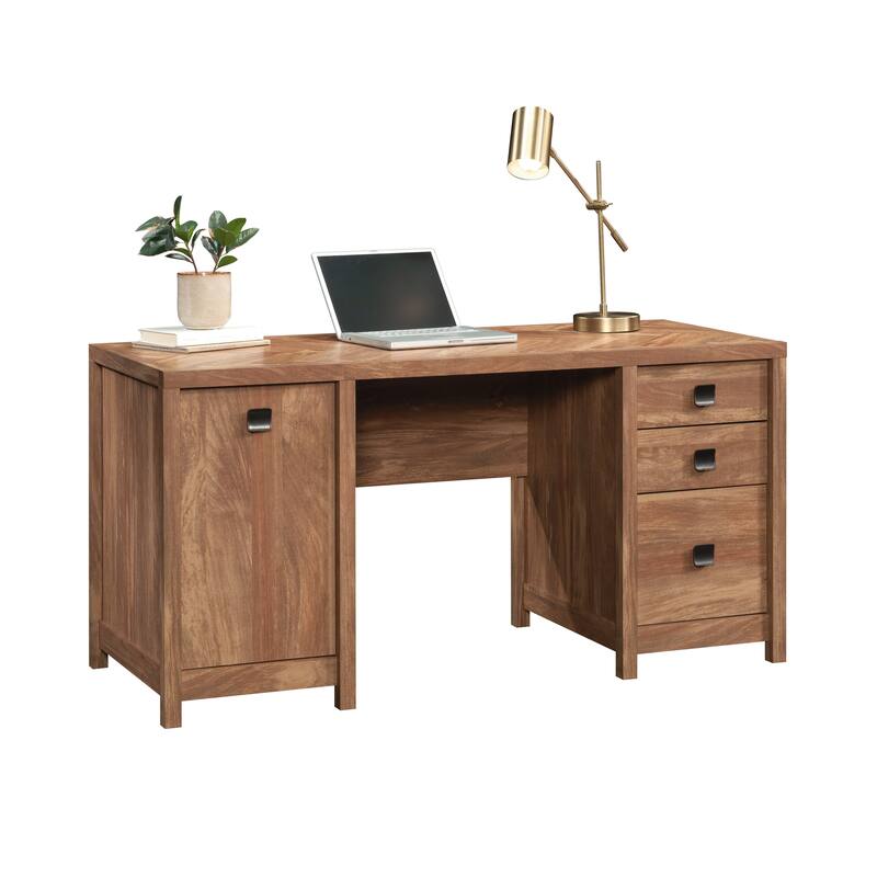 Engineered Wood Industrial Computer Desk with Three Roomy Drawers, Brown