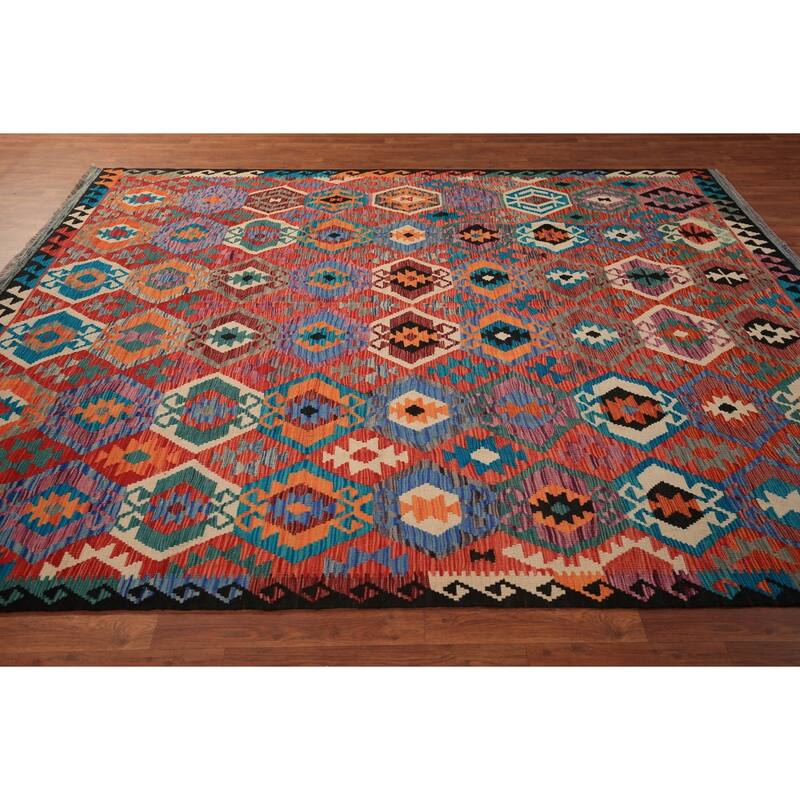 Reversible Oriental Kilim Area Rug Hand-Woven Wool Carpet - 8'0" x 9'7"