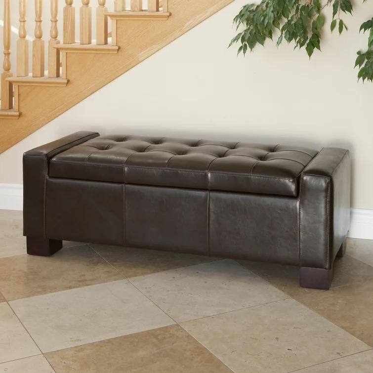 51" Tufted Storage Ottoman Bench with Upholstered Seat, Large Faux Leather Storage Bench for Living Room, Entryway, Bedroom