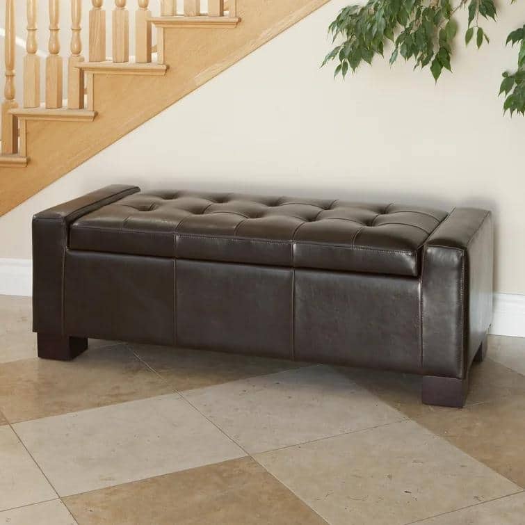 Guernsey Brown Bonded Leather Storage Ottoman Bench by Christopher Knight Home