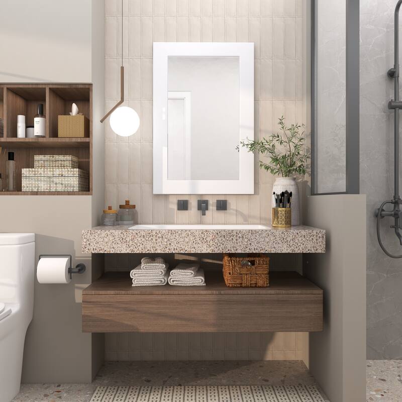 Wooden Rectangular Minimalistic Room Wall Mirror - White or Black - Roche River Decor