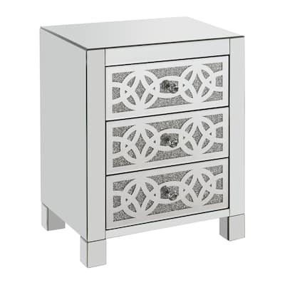 Accent Table with 3 Drawers and Faux Diamond Inlays, Silver