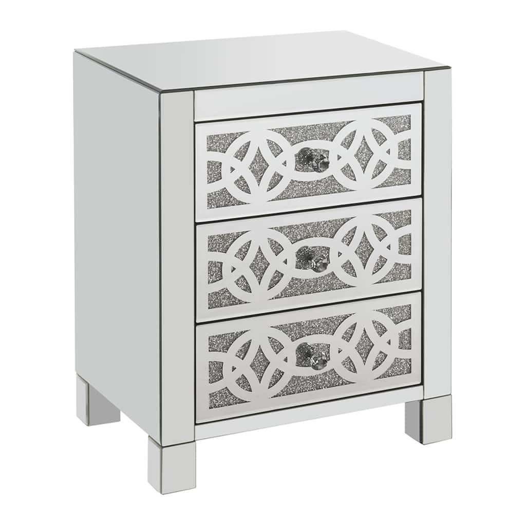 Accent Table with 3 Drawers and Faux Diamond Inlays, Silver