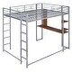 preview thumbnail 21 of 41, Full Size Metal Loft Bed With 2 Shelves and one Desk for Home
