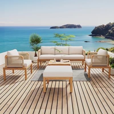 Outdoor 5-piece Acacia Wood and Rope Patio Sofa Set
