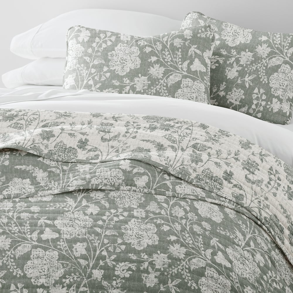 Becky Cameron All Season 3 Piece Textured Floral Reversible Quilt Set