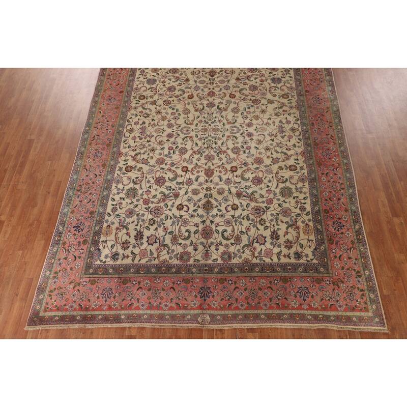 Vegetable Dye Signed Tabriz Persian Antique Rug Handmade Wool Carpet - 9'3"x 13'0"