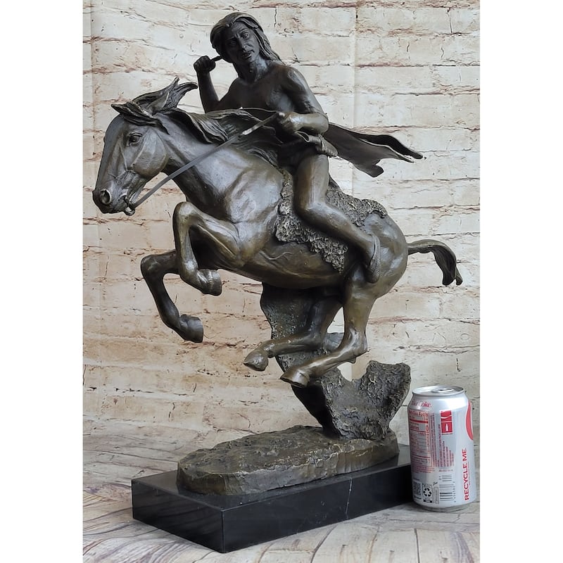 Frederic Remington Cheyenne Bronze Statue-Native American Indian On Imitative Horse