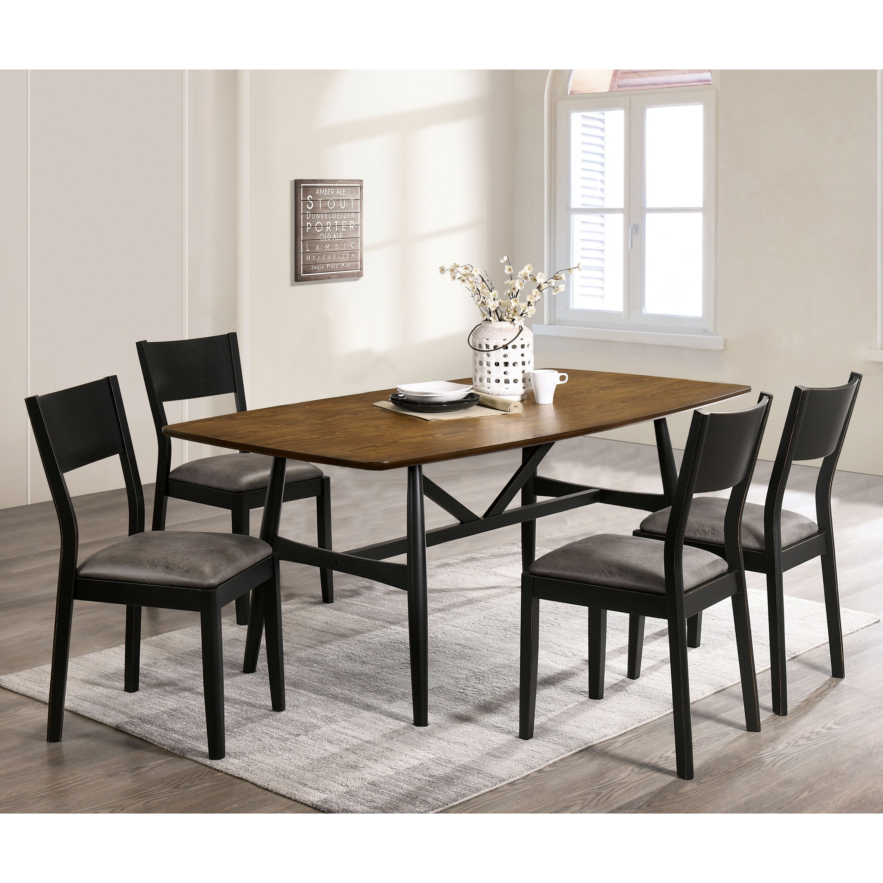 Balgona Contemporary Black Faux Leather 5 Piece Dining Table Set