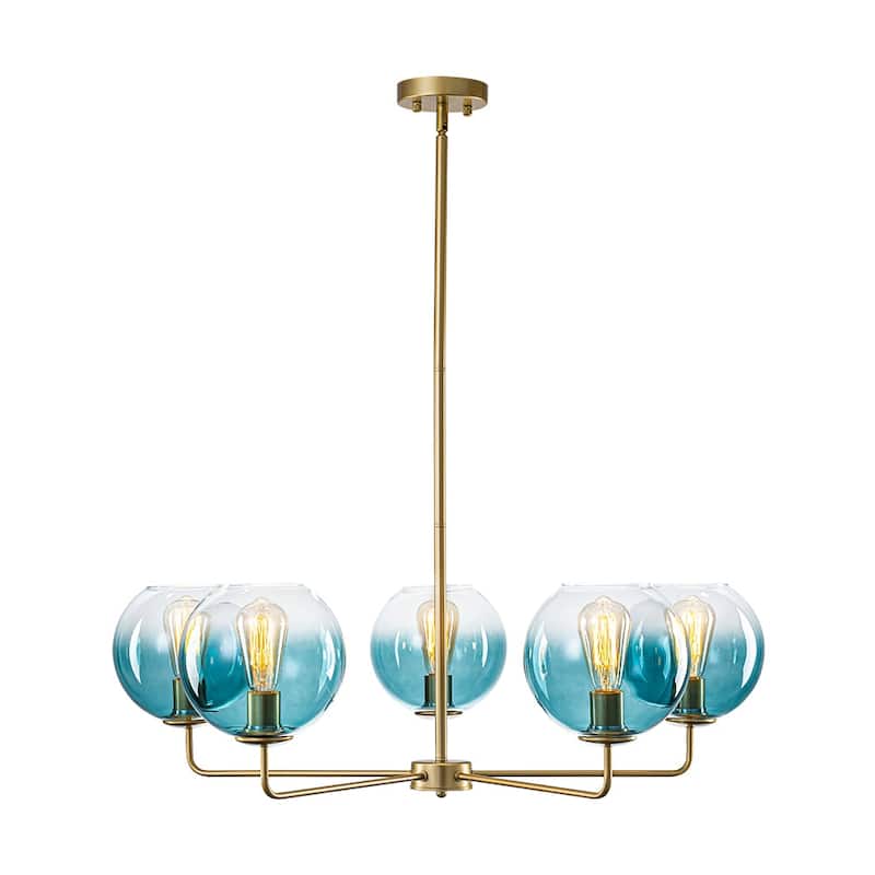Mid-century 5-Light Glass Globe Bubble Round Chandelier - 35in Wide
