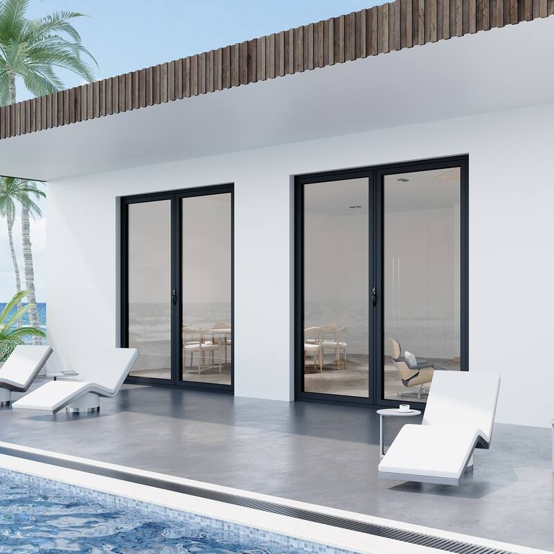 KaMic Elite-Fold 72" x 96" 2-Panel Aluminum Folding Door in Black with Hidden Hinges & Rollers, Folded Out From Right To Left