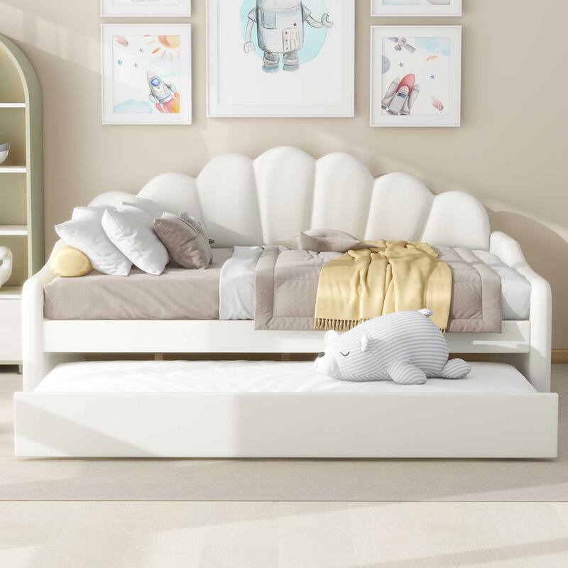 Full Size Shell-Shaped Backrest Upholstered Daybed with Optional Trundle or Drawers