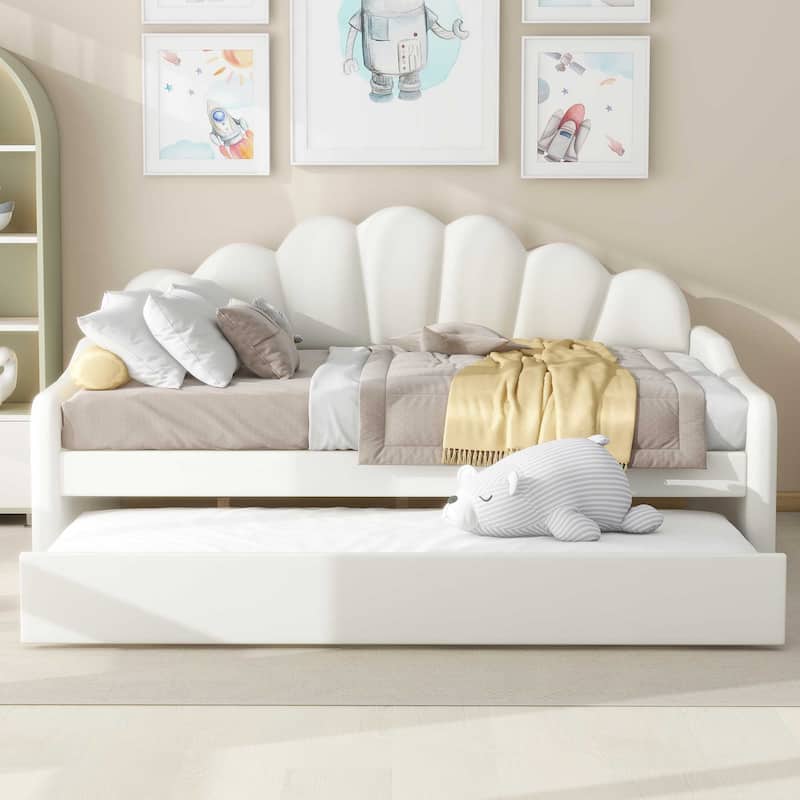 Full Size Upholstery Daybed Frame with Trundle - Beige