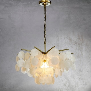 CraftHome Modern Coastal Tier Capiz Shell Chandelier in Antique Gold
