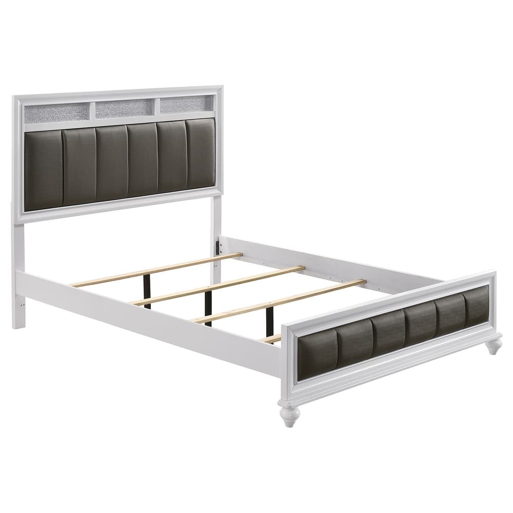 Barzini Modern Classic Wood Panel Bed with Upholstered Headboard