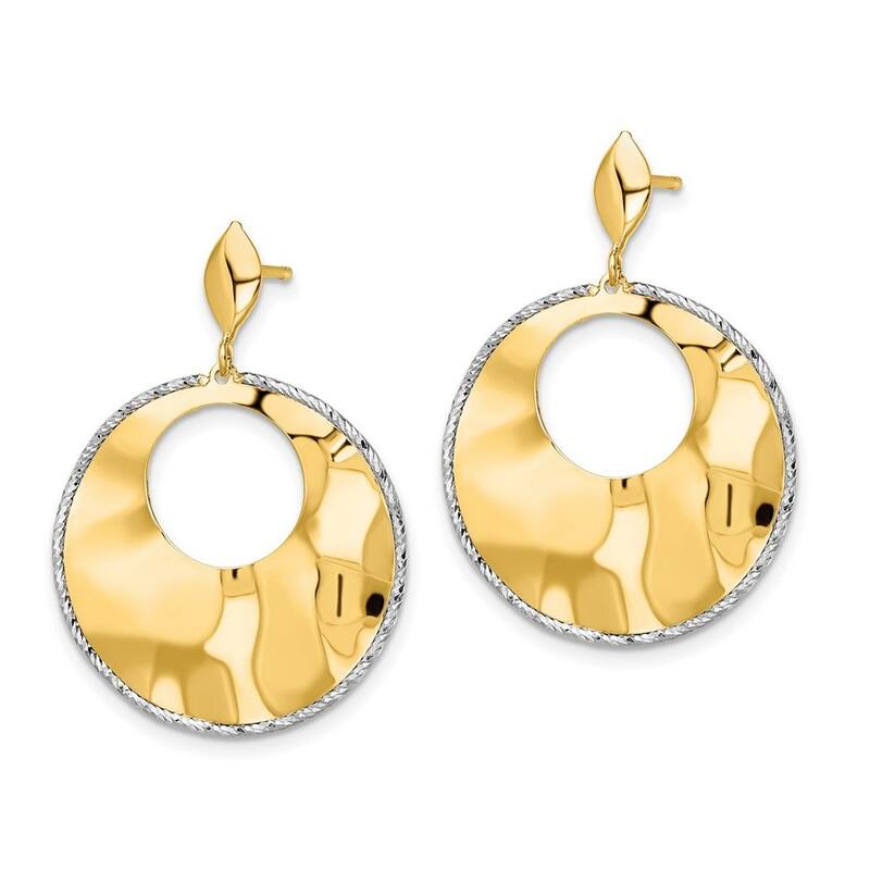 Curata 14k Two tone GoldTextured Post Long Drop Dangle Earrings - 33x23.6mm