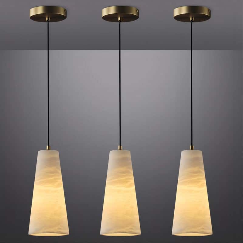 KAYLA 2 Light Pendant Light, Cone Natural Alabaster Shade Pendant Light for Dining Room, Kitchen Island(Bulb Included)