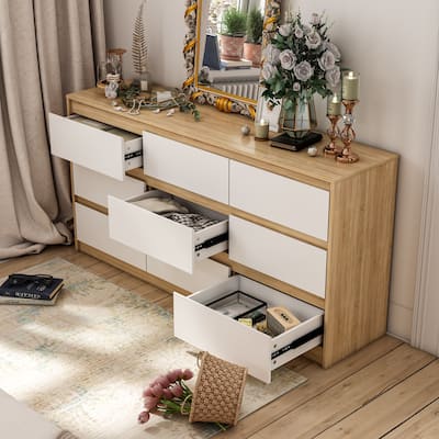 Timechee Grooved Handle Wood Dresser Bedroom Storage Drawer Organizer