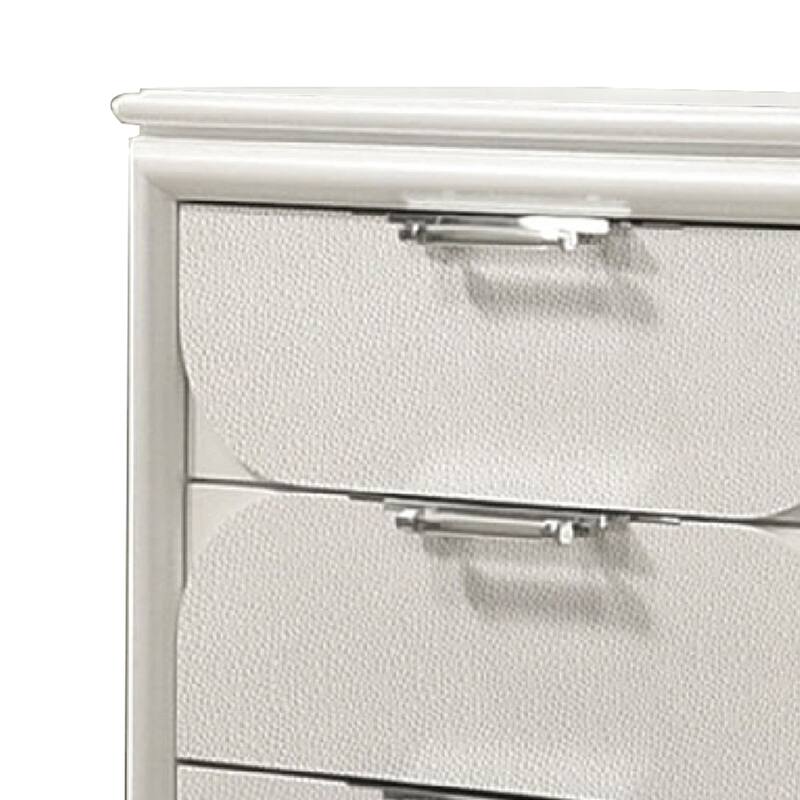 Dima 6 Drawer Wide Dresser, Pearl White Solid Wood with Acrylic Hardware