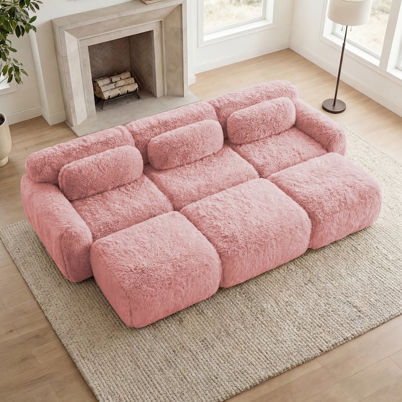 Homy Casa Pink Plush Modular Sectional Sofa Set Soft Cloud Floor Couch - P7 - PINK7