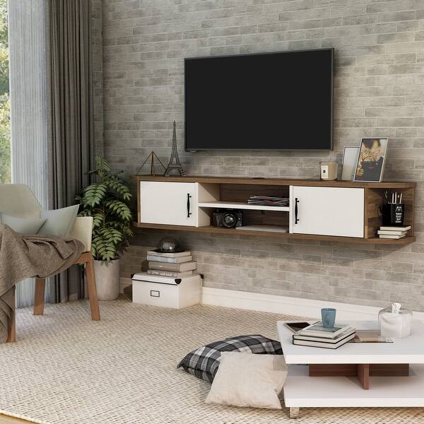 Damiana Mid Century Floating Tv Console Overstock 31734904 Brown White