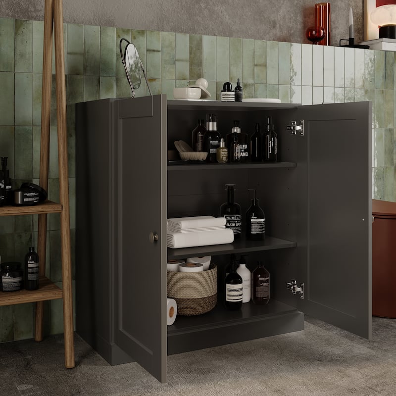 Palace Imports 100% Solid Wood 32" Bathroom Storage Cabinet with Shaker Doors and Adjustable Shelves - Gray