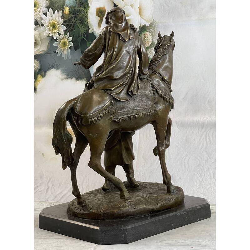 Large Arabian Man Helping His Wife Bronze Marble Base Sculpture Statue By Mene