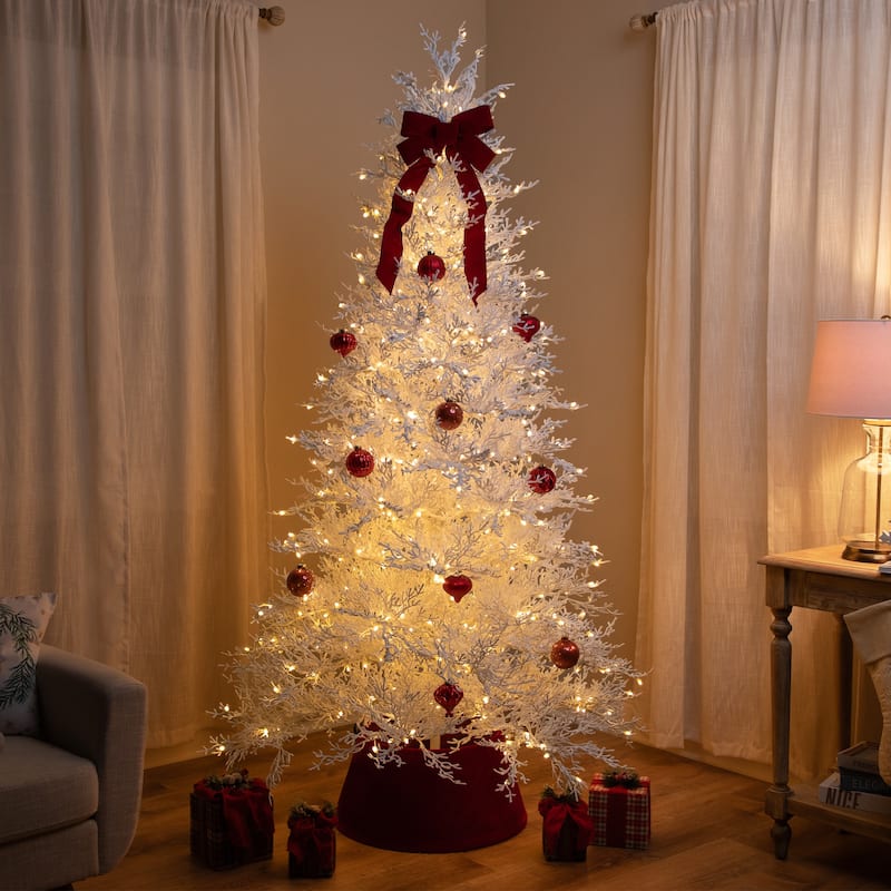 Pre-Lit Flocked Twig Artificial Christmas Tree - 7.5' - Warm White LED - 7.5 Foot