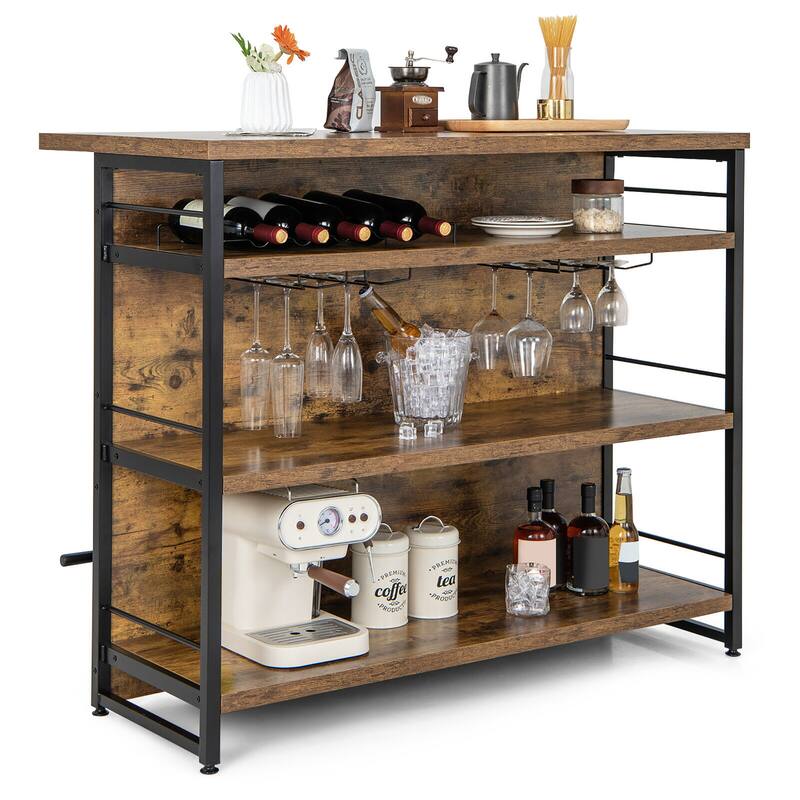 Gymax Industrial Kitchen Island Bar Table 4-Tier Storage Shelf Wine - Kitchen Cart - Brown