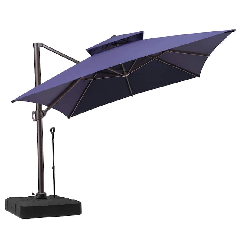 10 x 13 ft Outdoor Aluminum Double Top Patio Offset Cantilever Umbrella with Base