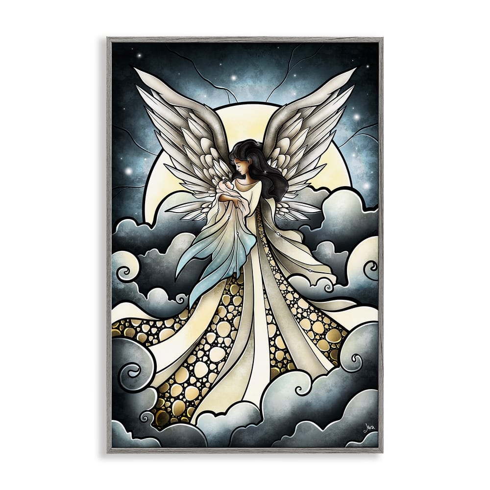 Stupell Classic Angel & Baby in Clouds Framed Giclee Art Design By Mandie Manzano