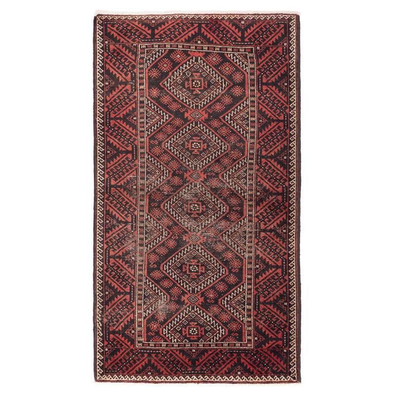 ECARPETGALLERY Hand-knotted Baluch Black Wool Rug - 3'11 x 7'1
